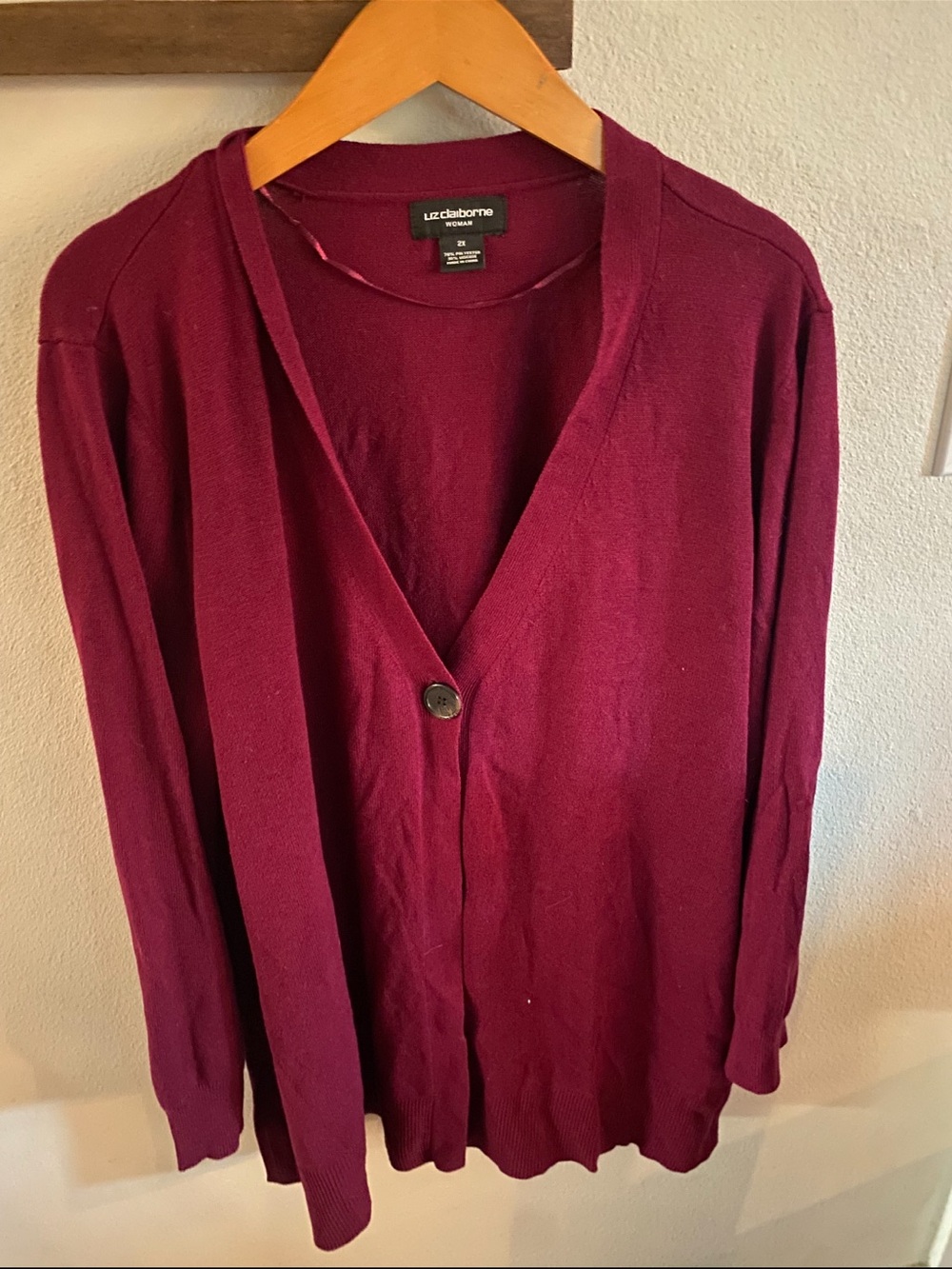 Liz Claiborne Wine Button-Front V-Neck Cardigan